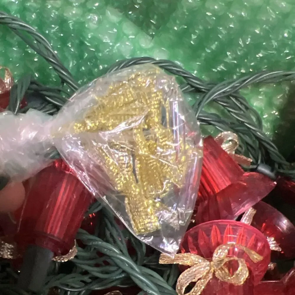 Vintage Christmas String Lights Red Bells Gold Bows Blinking Musical *READ
